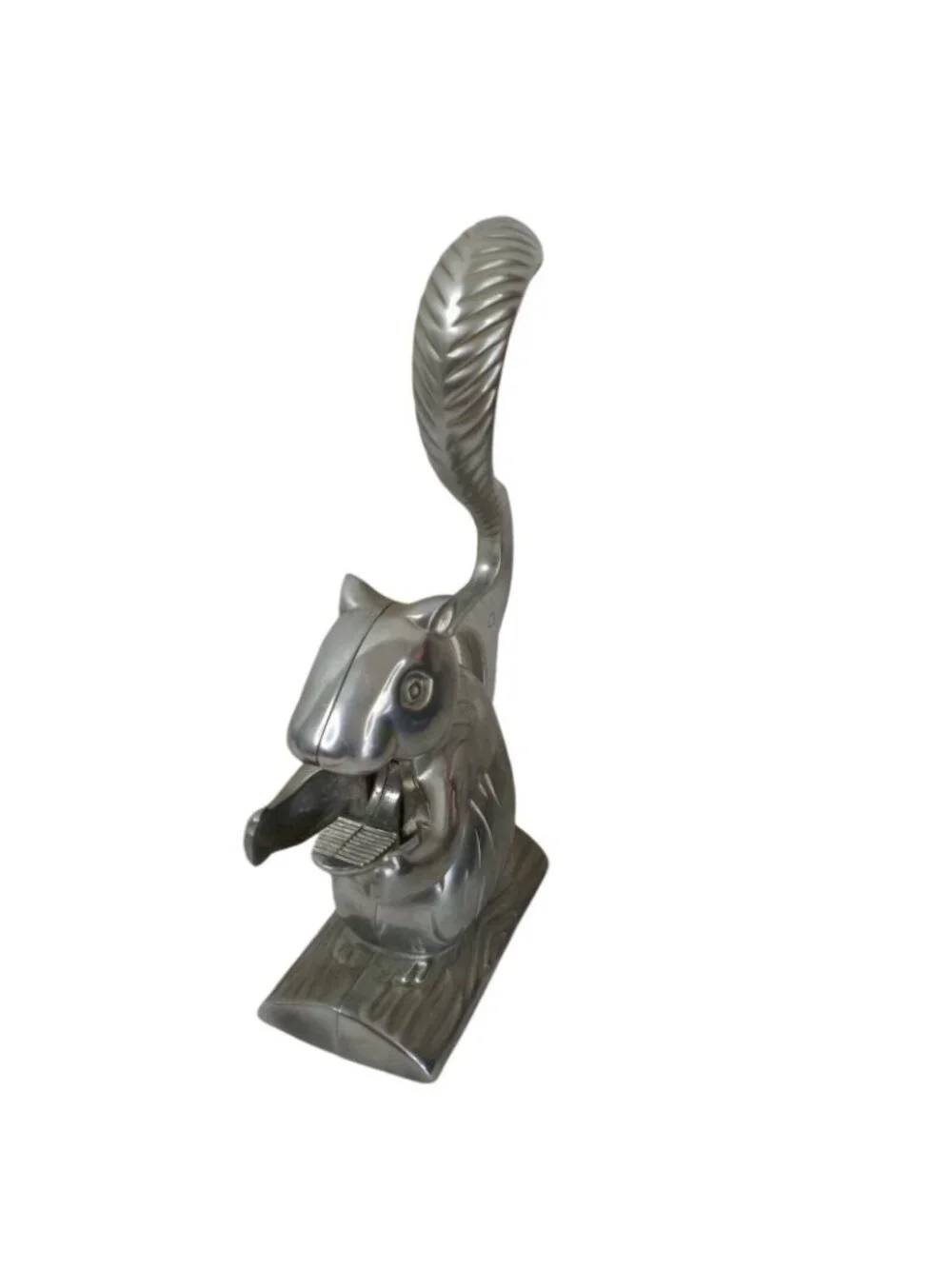 Vintage Squirrel Nut Cracker Mechanical On Tree Log Cast Aluminum Animal